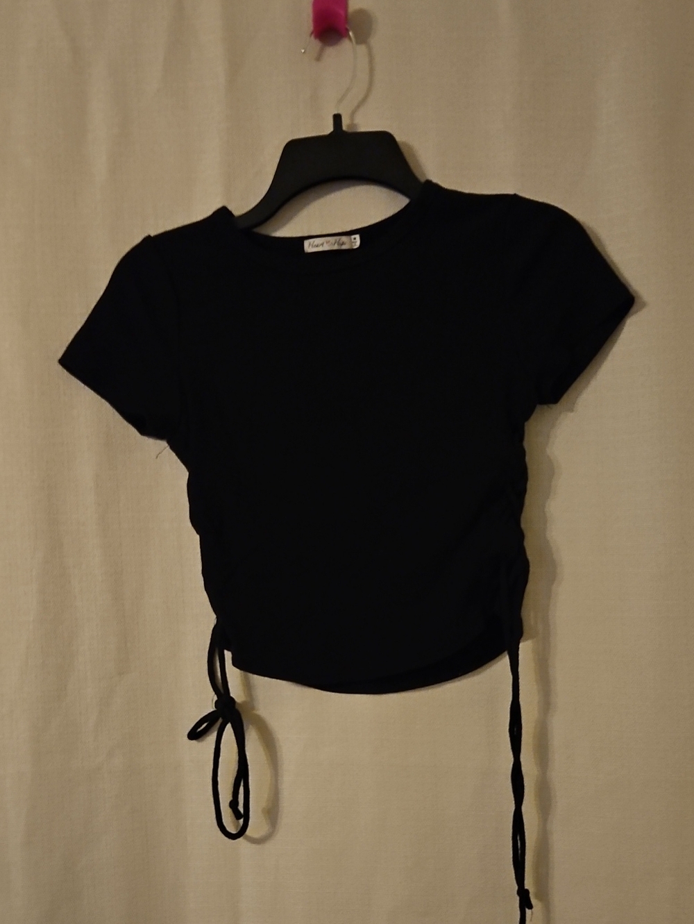 Heart Hips Black Short-Sleeve Ruched Side-Tie Crop Top